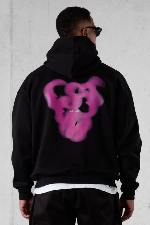 BLACK FLAMING BLURRED HEARTS OVERSIZED HOODIE