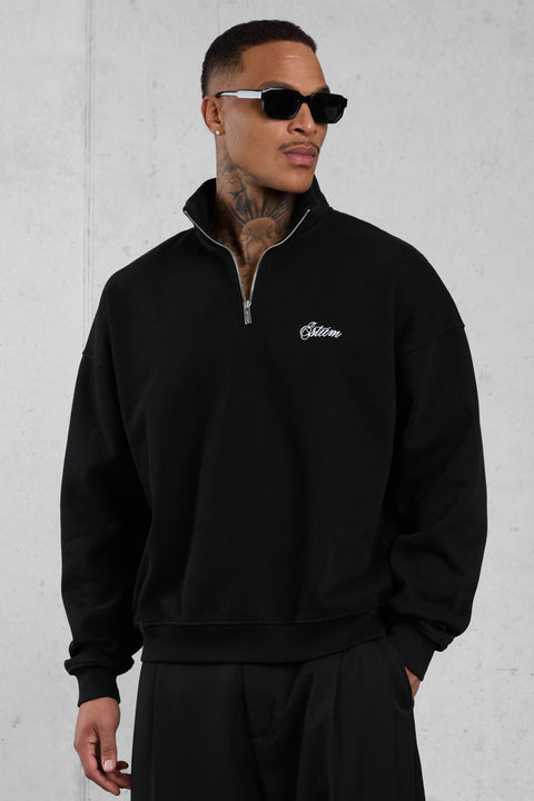 BLACK SIGNATURE OVERSIZED HALFZIP SWEATER