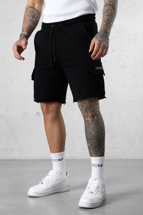 BLACK DISCREET CARGO SWEATSHORTS