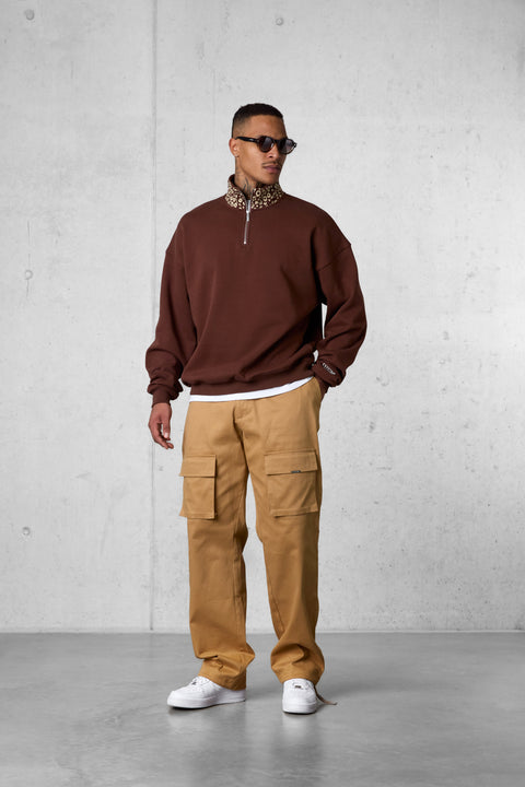 DOWNTOWNBROWN LEO AESTHETICS OVERSIZED HALFZIP SWEATER