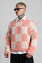 SALMON CHECKERED KNIT SWEATER
