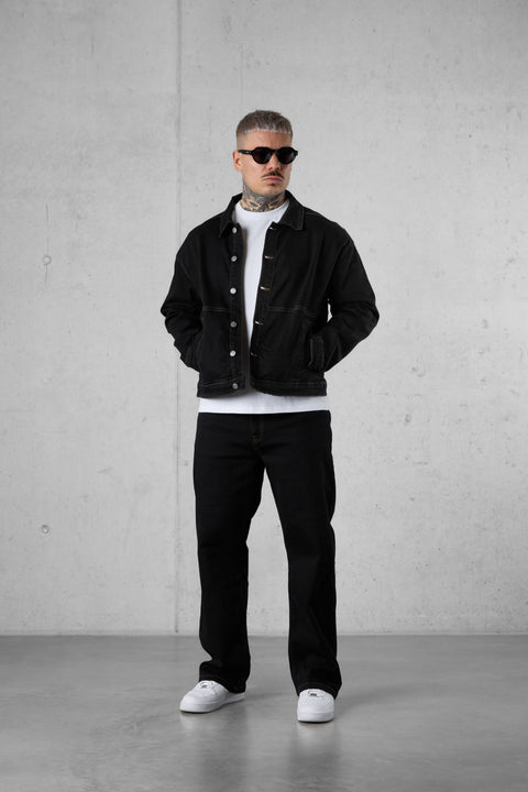 WASHED BLACK CONTRAST LOOSE JEANS