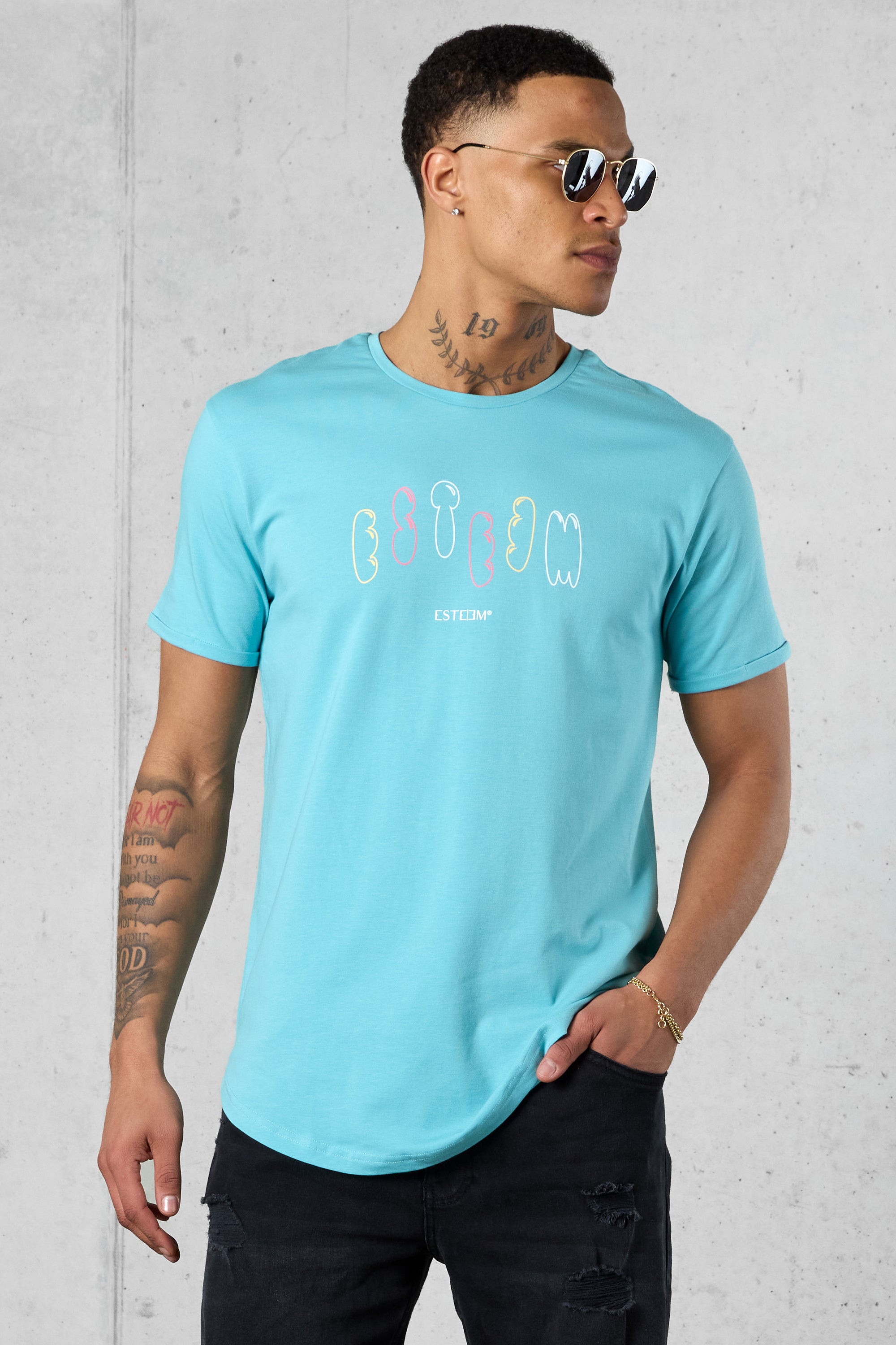 Aqua Colored Blown-Up Tee
