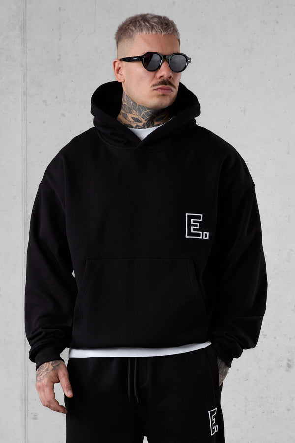 BLACK E. STATEMENT OVERSIZED HOODIE