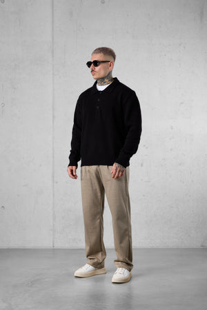 BLACK KNIT POLO SWEATER