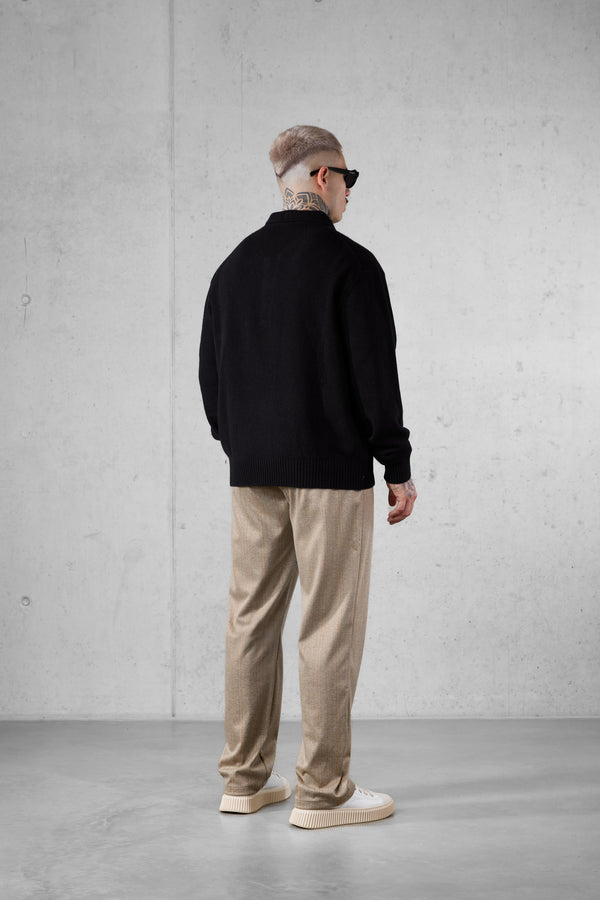 BLACK KNIT POLO SWEATER