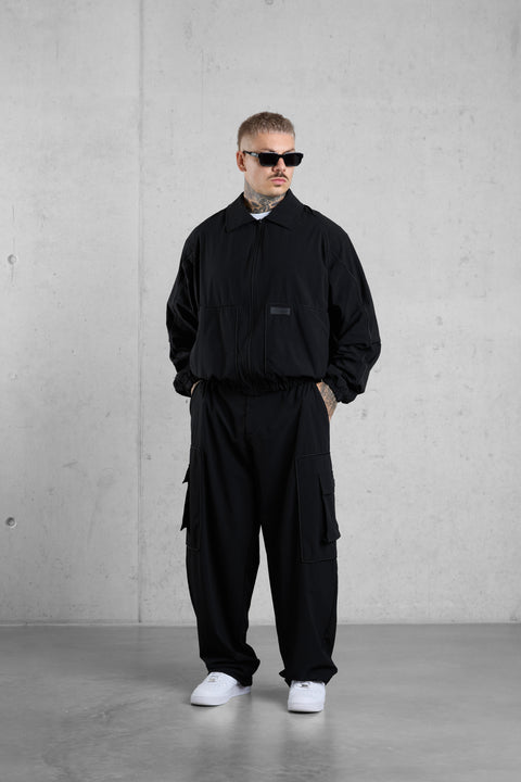 BLACK NYLON TRACKPANTS