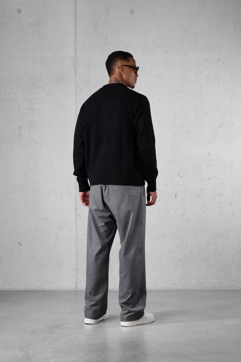 BLACK OVERSIZED KNIT POLO SWEATER