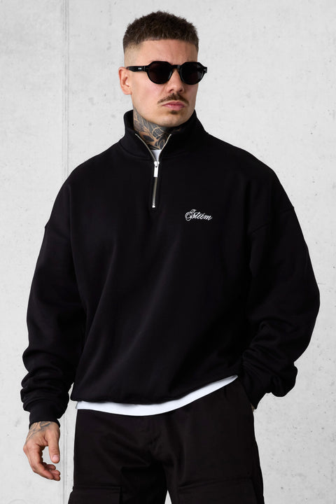 BLACK SIGNATURE OVERSIZED HALFZIP SWEATER