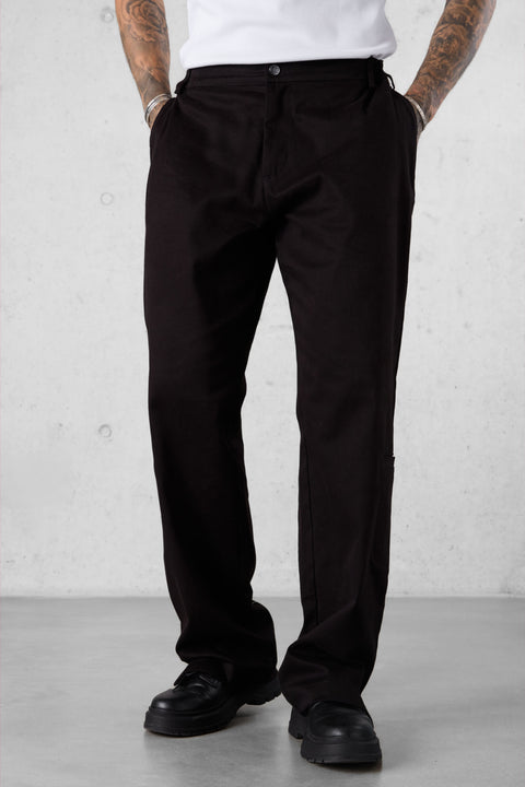 BLACK SLIT CHINO PANTS