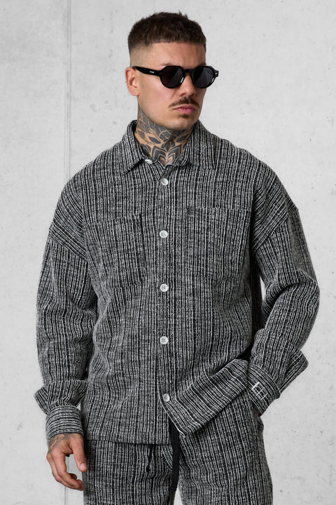 BLACK STRIPED JACQUARD OVERSIZED SHIRT