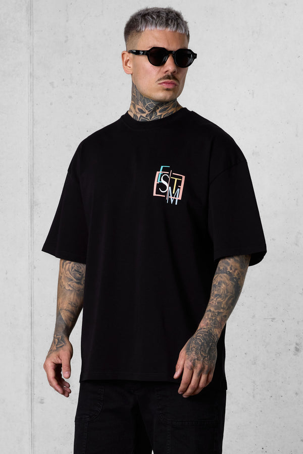 BLACK DECONSTRUCTED OVERSIZED TEE