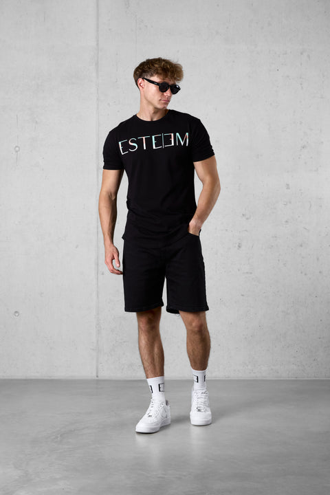 BLACK MIXED COLORS LETTERING TEE