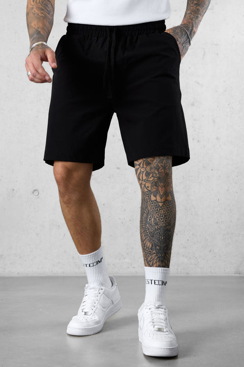 BLACK NYLON BASIC SHORTS