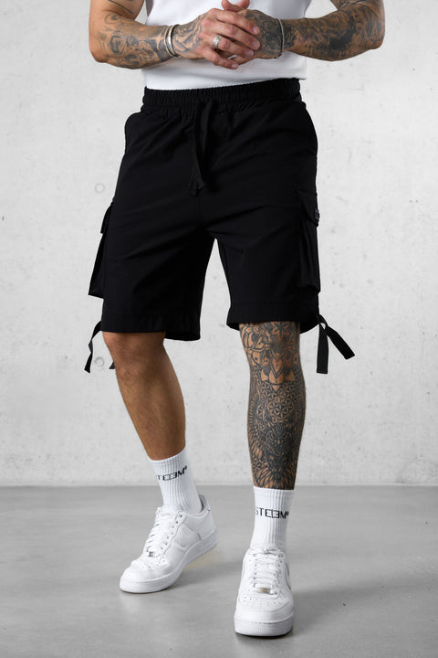BLACK NYLON CARGO SHORTS