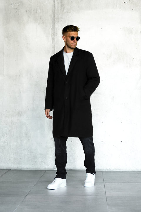 BLACK OVERSIZED FLANNEL COAT