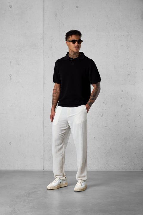 BLACK OVERSIZED KNIT POLOSHIRT