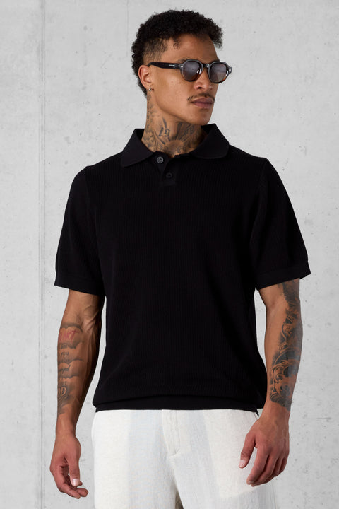 BLACK OVERSIZED KNIT POLOSHIRT