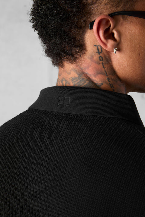 BLACK OVERSIZED KNIT POLOSHIRT