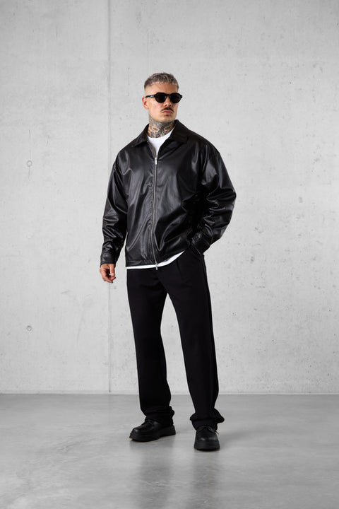BLACK VEGAN LEATHER OVERSIZED JACKET