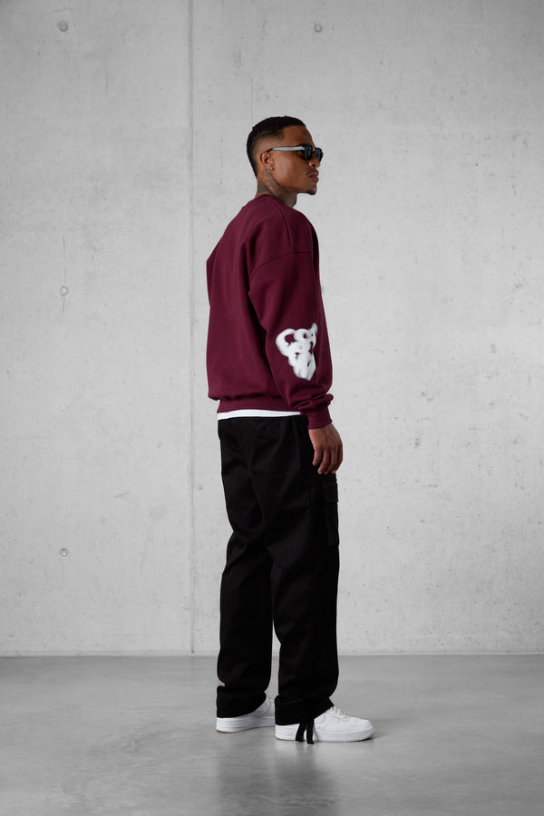 CABERNET BLURRED HEARTS OVERSIZED SWEATER