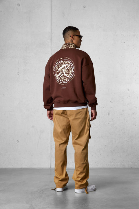 DOWNTOWNBROWN LEO AESTHETICS OVERSIZED HALFZIP SWEATER