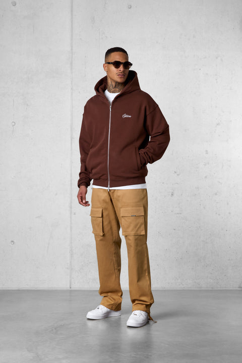 DOWNTOWNBROWN SIGNATURE OVERSIZED ZIP HOODIE