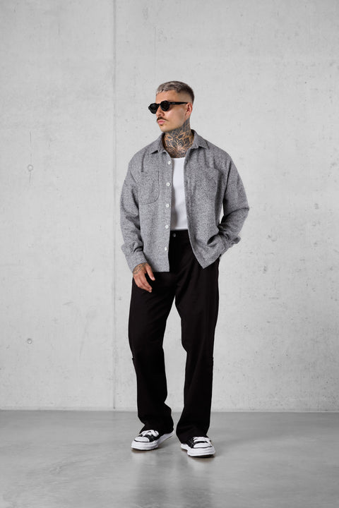 GREY HERRINGBONE OVERSIZED FLANNEL SHIRT