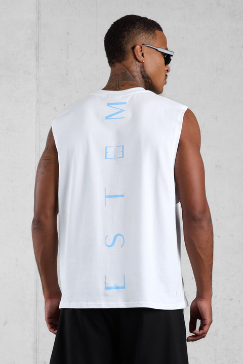 WHITE SKYBLUE VERTICAL OVERSIZED TANK TEE