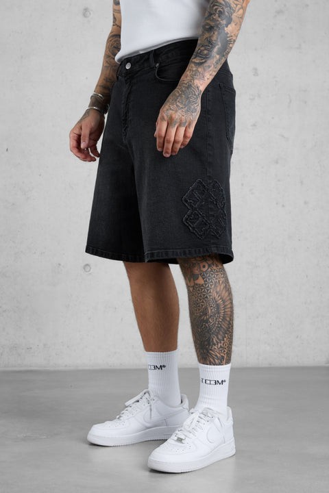 WASHED BLACK MONOGRAM JEANSSHORTS