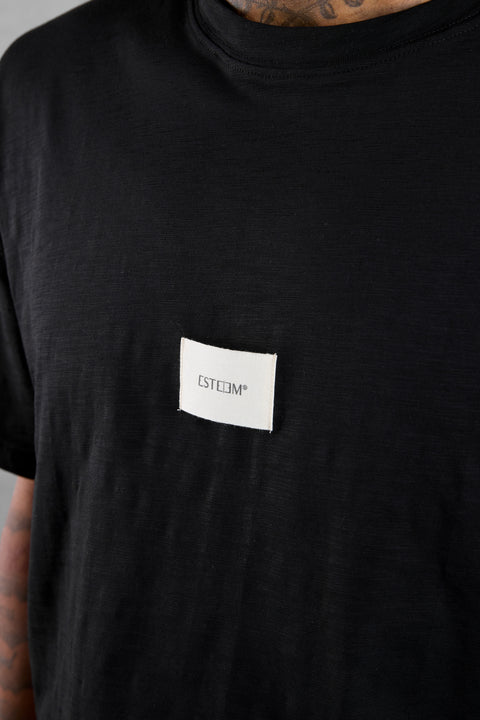 BLACK WOVEN LABEL OVERSIZED TEE