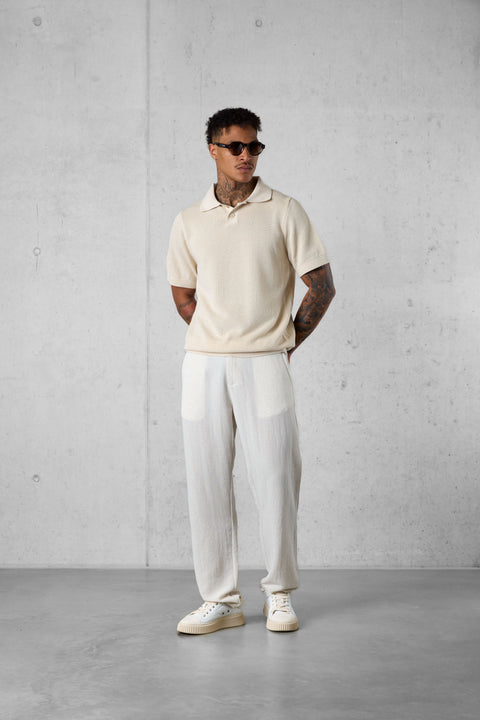 SAND OVERSIZED KNIT POLOSHIRT