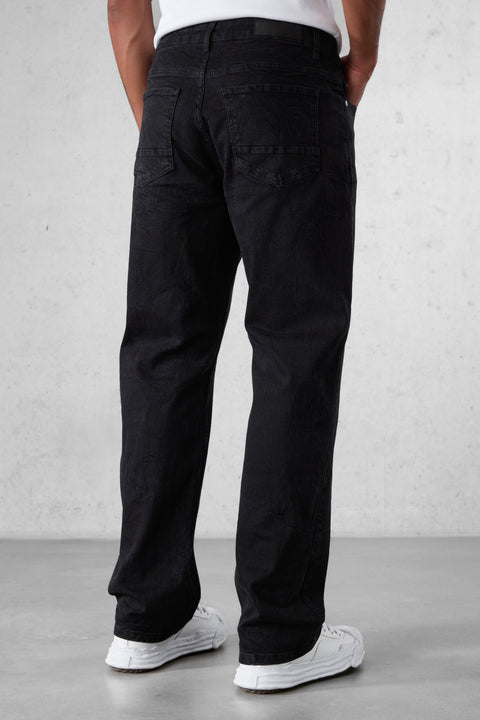 WASHED BLACK WRINKLED STRAIGHT JEANS