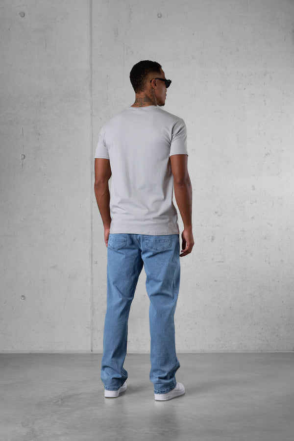 WASHED BLUE WRINKLED STRAIGHT JEANS