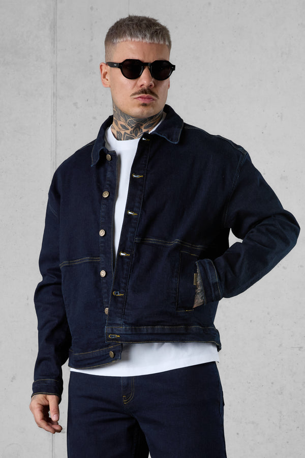 WASHED DARKBLUE CONTRAST JEANS JACKET