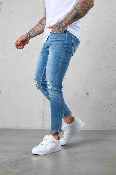 WASHED BLUE DESTROYED JEANS 5.0